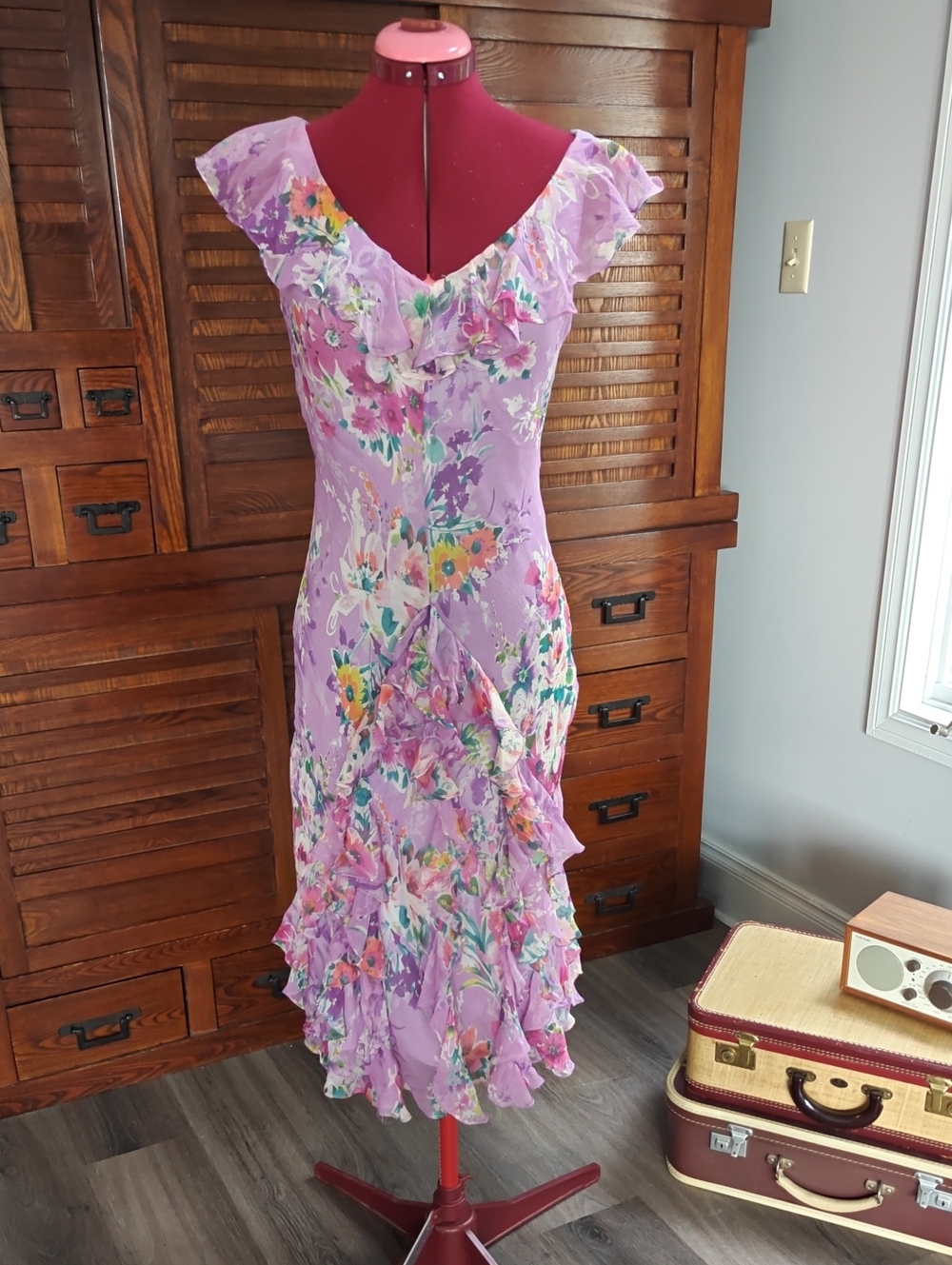 Ralph Lauren Lilac Floral Silk Chiffon Dress - Size 4